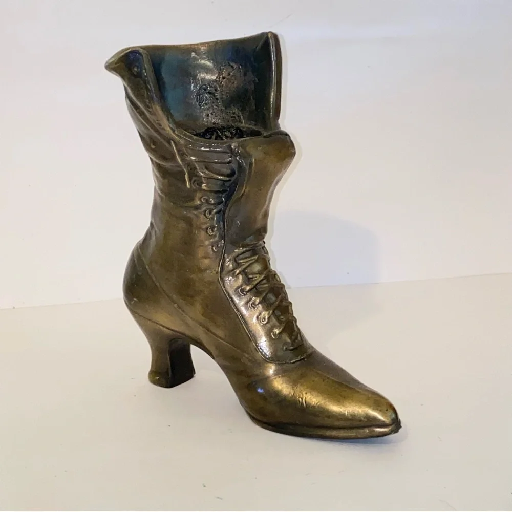 Vintage Cast Bronze Victorian Boot Planter - Picture 2 of 13